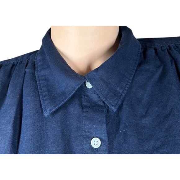 Nautica Womens Navy Blue Linen Blend Short Sleeve Button Up Camp Shirt Size L - Picture 2 of 12